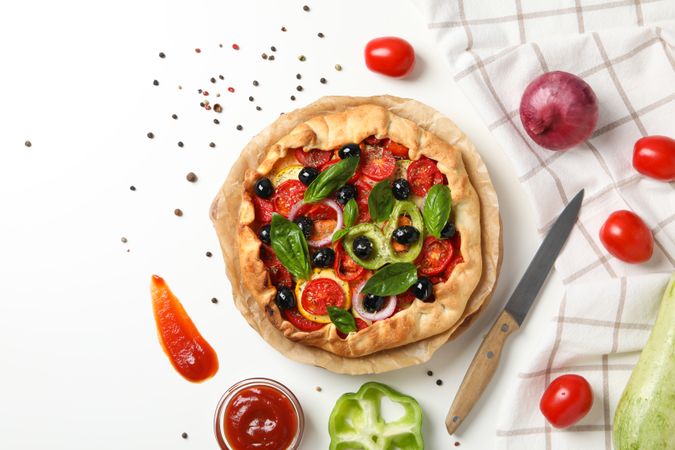Concept of tasty food, Vegetable galette, top view