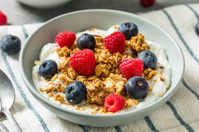 Sweet Healthy Homemade Greek Yogurt with Granola for Breakfast