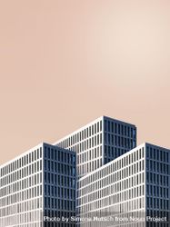 Three buildings against a peach sky 41mR74