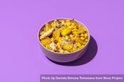Tropical salad bowl, roasted  and isolated on a purple background 0g21Ab