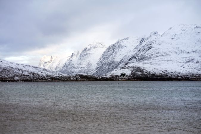 Amazing nordic seascape with mountains and village