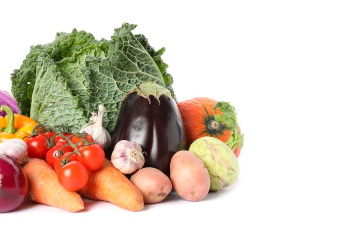 Composition with ripe organic vegetables isolated. Good harvest