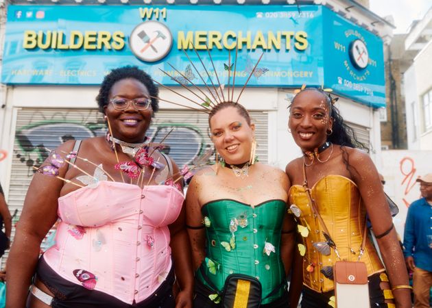 London, England, United Kingdom - August 27, 2022: Female friends in carnival attire