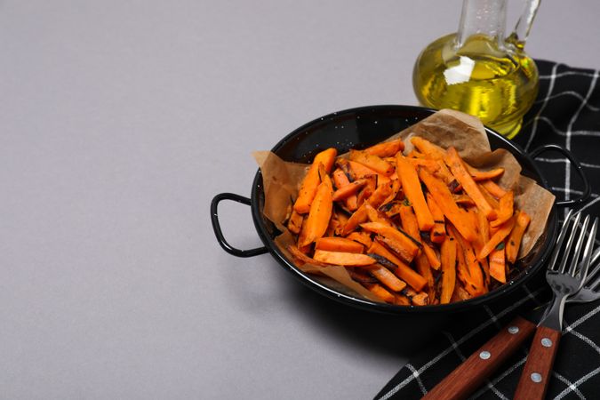 Concept of tasty food - sweet potato fries