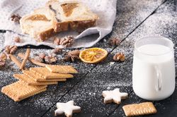 Tasty breakfast with biscuits and milk