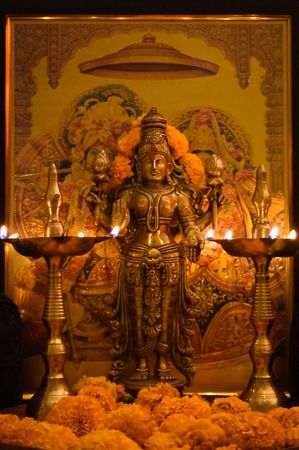 Lakshmi figurine in Diwali setting