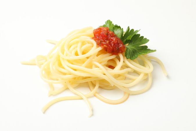Tasty pasta isolated on plain background. Spaghetti food