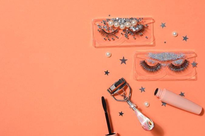 concept of cosmetology tools and beauty treatment, false eyelashes