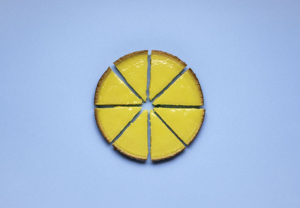 Lemon tart cut into 8 slices