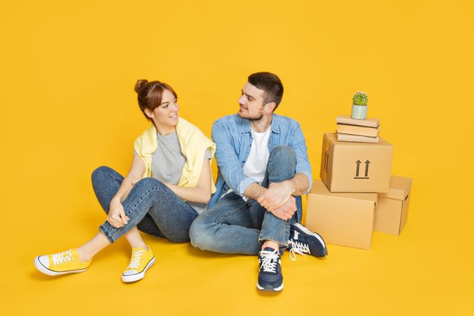 Concept of move with a happy young couple