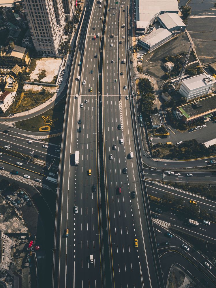 Aerial view of city road