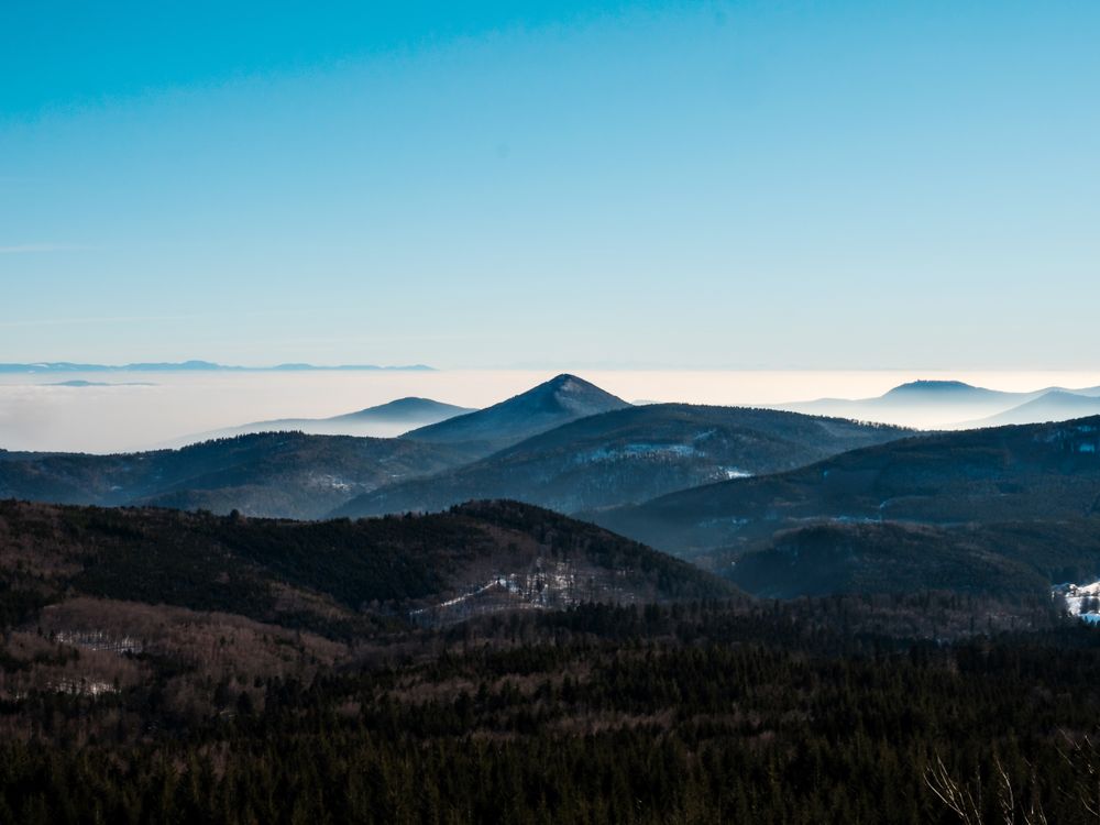 Vosges mountains and the Alps in the distance. France