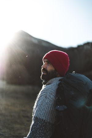 Adult man trekking in mountains