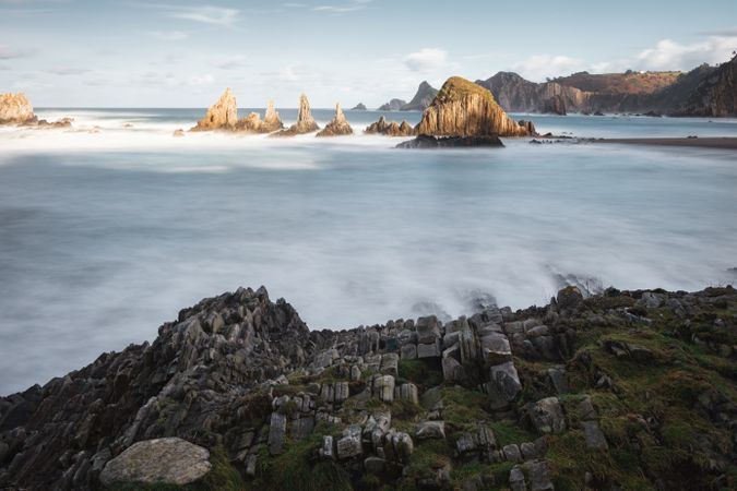 Wonderful ocean rocky coast in fair weather