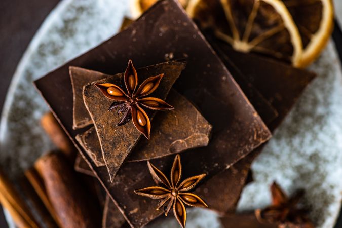 Chocolate bark with anise star spices