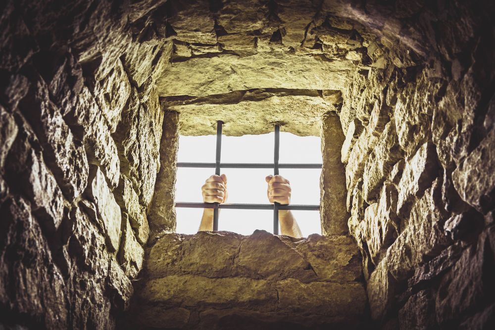 Prison window with metal bars