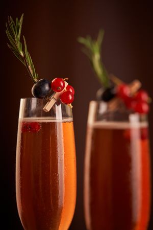 Glasses of champagne with berries