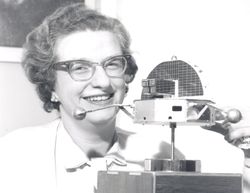 Scientist Dr Nancy Roman pictured with a model 5a9Do5