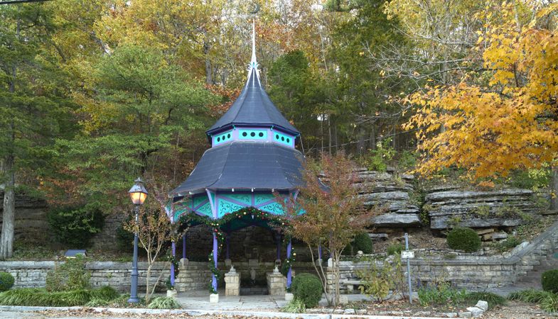 The Crescent Gazebo, protecting one of several grottoes and community springs in Eureka Springs, AR