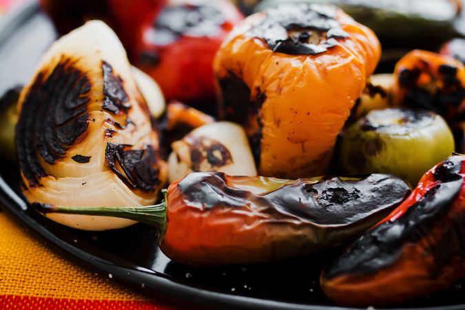 Grilled vegetables on tray