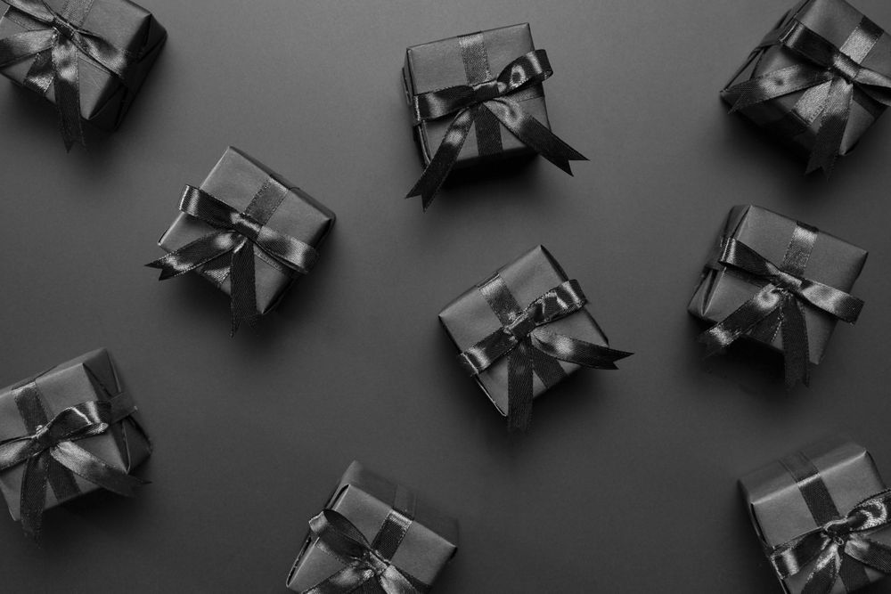 Top view of gift pattern on dark background