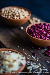 Three bowls of beans and grains bYqPGd