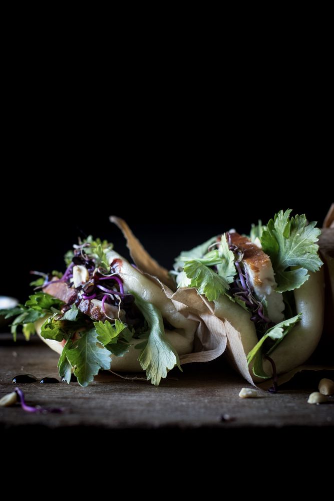 Served Gua Bao sandwiches with bacon