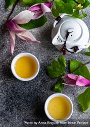 Magnolia with green tea and teapot 4262nq