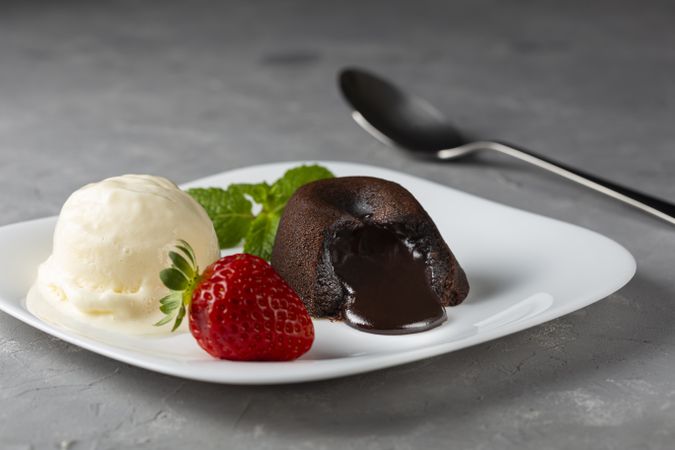 Petit Gateau dessert with ice cream.