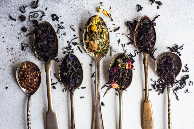 Loose leaf tea in delicate spoons