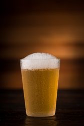 Side view of freshly poured pint of beer