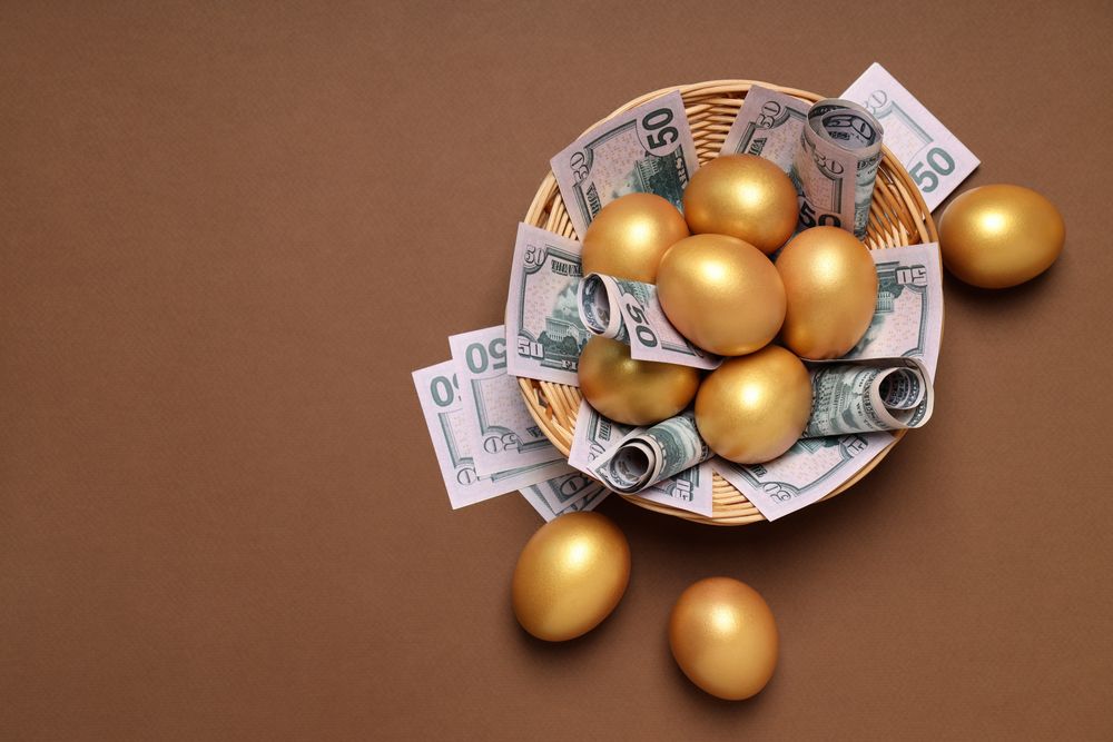 Concept of wealth and retirement - golden eggs