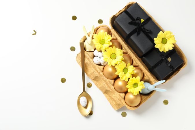 Concept of Richness, golden eggs, top view