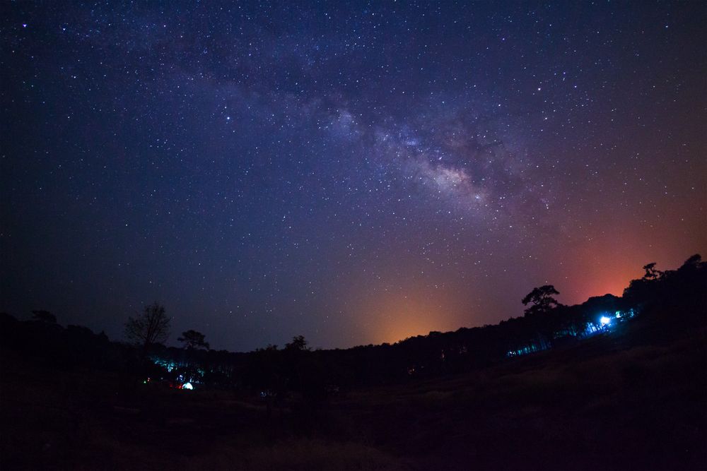 Landscape milky way galaxy with star and space dust in the universe, Long exposure photograph, with grain.