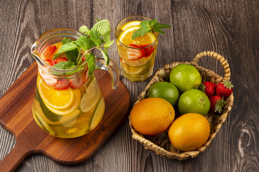 Water flavored with fresh summer fruit.