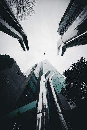 Low angle view of skyscraper in in Vancouver, BC, Canada