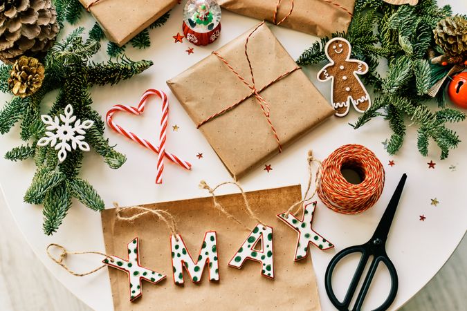 Christmas gift boxes and candy canes