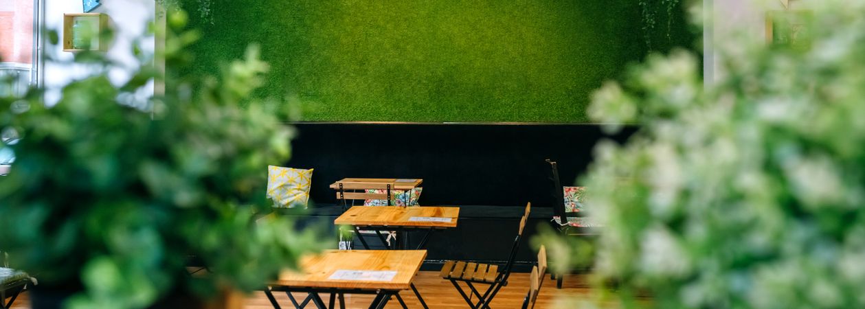 Empty cafe interior with chairs and tables