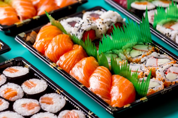 Tasty sushi served in a table