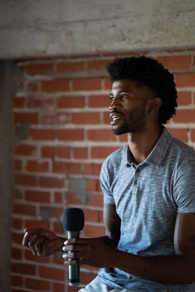 Man responding while public speaking