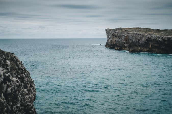 Sea and cliffs on cloudy day