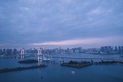 Aerial view of Odaiba, tokyo tower & rainbow bridge