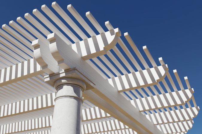 Detail Abstract of A Beautiful Marble and Wood Pergola Patio Cover.
