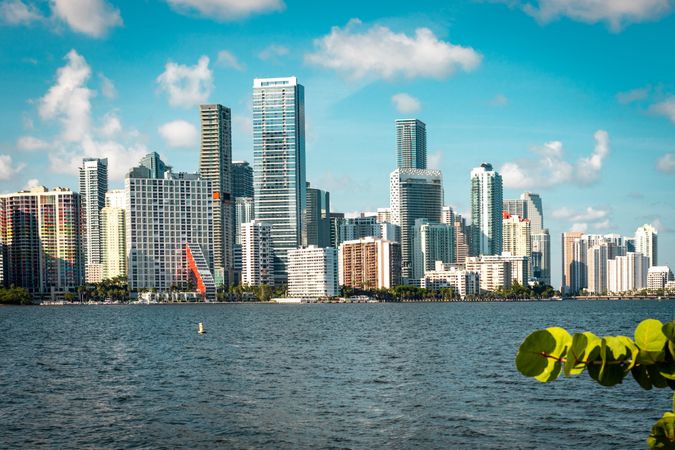 Miami skyline across the sea in Florida, US
