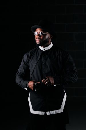 Black male model in stylish black attire