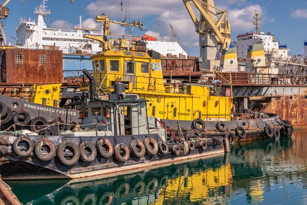 Cargo ships at the seaport in Chernomorsk, Ukraine