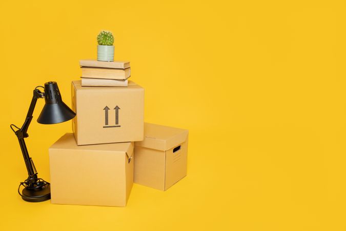 Concept of move on yellow background, space for text