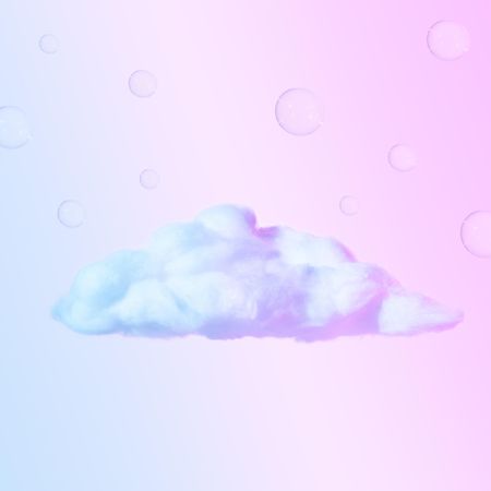 Cloud made of cotton wool in holographic neon colors on gradient pastel background