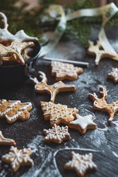 Christmas spice cookies with sugar icing detail