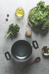 Top view, pot and veg